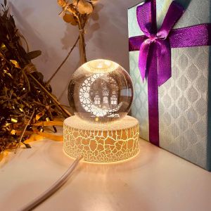 Ramadan - Boule De Cristal Led Décorative - Décoration De L'Aïd Mubarak - 6 Cm - Alimentation Usb - Avec Socle - Cadeau Musulman Pour Enfants, Amis, Couple, Anniversaire, Festival (B) - Neuf