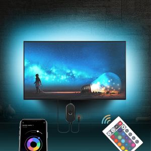 Ruban Led Tv 4m, Bande Led Avec T&eacute;l&eacute;commande App, Synchroniser Avec Rythme De Musique, Led Rgb Usb, Pour 56""-75"" Tv, Pc F&ecirc;te, Etc - Neuf