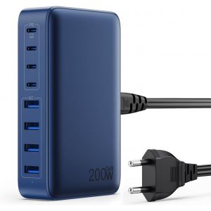 200W Chargeur USB C, Chargeur Rapide avec GaN III Tech, 8 Ports PD QC PPS Prise Multiple, 65W Adaptateur Chargeur Laptop Compatible avec MacBook Pro/Air Laptop, iPhone, iPad Pro, Galaxy, SteamDeck - Neuf