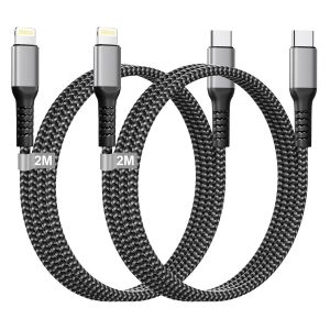 Câble USB C vers Lightning 2M 2Pack[Certifié MFi],Câble iPhone USB C Câble Chargeur iPhone Charge Rapide Nylon Cable Lightning USB C Cordon iPhone Fil Chargeur pour iPhone 14 Pro Max 13 12 11 XR X SE - Neuf