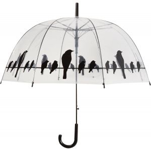 Design Parapluie Cloche/D&ocirc;me Transparent pour Femme - Ouverture AUTOMATIQUE - Joli Imprim&eacute; Oiseaux - Diam&egrave;tre 82CM - Id&eacute;al pour Mariage et Photoshoot - Anti-vent - Neuf