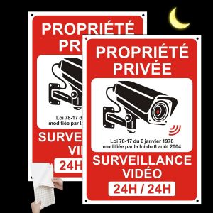 Vidéo Surveillance Panneau Réfléchissante, Propriété Privée sous Surveillance Vidéo, Panneau Camera Surveillance 21 x 30cm, Intérieur/Extérieur, PVC, avec Autocollant et Trous Pré-percés (2) - Neuf