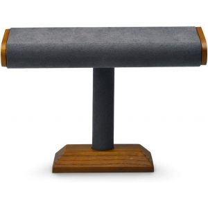 Jexnovashop-Pr&eacute;sentoir &Agrave; Bijoux En Bois Massif Porte Bijoux En Forme De T Montre Bracelet Collier(Gris Fonc&eacute;) - Neuf