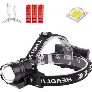 Lampe Frontale Rechargeable 300000 Lumens, Lampe Frontale Led Ultra Lumineuse Xhp90 Avec Fonction Banque D'alimentation, Lampe Frontale Tactique &Eacute;tanche Zoomable 4 Modes Pour La Chasse, La P&ecirc;che - Neuf