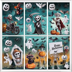 CAUC-Lot de 9 feuilles d'autocollants pour fen&ecirc;tre d'Halloween, r&eacute;utilisables, d&eacute;coration de f&ecirc;te d'Halloween, 9 feuilles (Halloween Fen&ecirc;tre-I) - Neuf