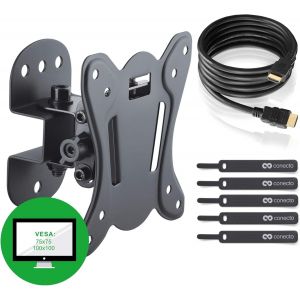 Support Mural Pour Tv Lcd Led Oled Et Tft 13-27" (Env. 33-69 Cm) - Pivotant Et Inclinable - Vesa 75 X 75-100 X 100 - Noir - Neuf