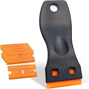 1 grattoir pour fen&ecirc;tres, vitres et plaques vitroc&eacute;ramiques avec 10 grattoirs en plastique de rechange, pour retirer les &eacute;tiquettes autocollantes, sans danger pour le verre - Neuf