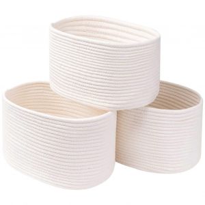 Ensemble de 3 etageres cubiques, rangement pour placard, panier tresse en corde de coton blanc casse, ideal pour organiser les jouets et decorer avec style votre chambre. - Neuf