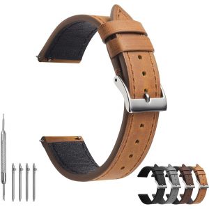 24mm Bracelet Montre En Cuir 20mm, Bracelet De Montre Noir Pour Homme, Bracelets Montres Souple De Remplacement, Montre Bracelet Avec Boucle En Acier Inoxydable, Kaki - Neuf
