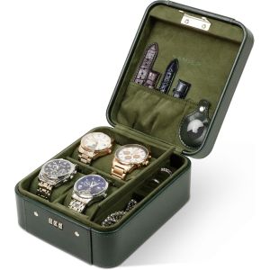 &Eacute;tui De Montre Avec Serrure &Agrave; Combinaison &iquest; Rangement Pour 4 Montres Et Bijoux &iquest; &Eacute;tui De Voyage Pour Bagues Et Montres, &Eacute;tui De Voyage En Cuir Synth&eacute;tique, Id&eacute;al Pour Offrir (Avec Bo&icirc;te - Neuf