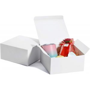 TRAHOO-Bo&icirc;tes de cadeau avec couvercles, 20x20x10cm bo&icirc;tes-cadeaux en papier kraft pour l'artisanat, cupcake, bo&icirc;tes de proposition de demoiselle d'honneur en carton (25Pcs Blanc) - Neuf