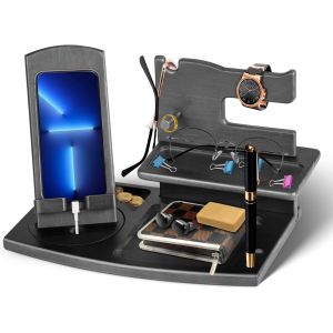 Cadeau Homme Organiseur de Bureau en Bois Support de Telephone Bureau Fete des Peres Cadeau pour Papa Station d'accueil en Bois Organiseur de Table Cadeau Anniversaire Homme Idee Cadeau No&euml;l Homme - Neuf