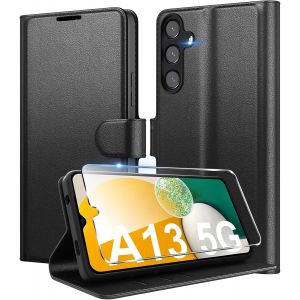 JGD-Coque pour Samsung Galaxy A13 5G (Pas pour A13 4G) en Premium Cuir PU, Portefeuille Housse Etui pour Cartes Protection Anti-Choc Flip Case avec 1 Verre Tremp&eacute; Noir - Neuf