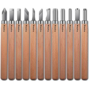 Mevronisshop-Outil De Gravure En Bois Kit, 12 Pi&egrave;ces D&eacute;capage Couteau Sculpture Sur Bois, Ciseaux &Agrave; Bois, Diy Outil De Sculpture Pour Sculpteur, Charpentier, Amateur - Neuf