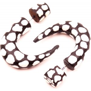 Kal-Spike Faux Ecarteur Bois Boucles D'oreilles Piercing Wooden Gauge Earring Spyke Fake Paire Peint Blanc Noir - Neuf