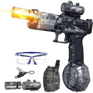 Pistolet à Eau électrique de Grande capacité - Pistolet à Eau avec Sac à Dos - Buse rotative et feu de Bouche - Jouet pour Piscine, fête, Plage en Plein air (Noir) - Neuf