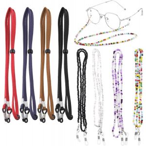 CAUC-8pcs 8 couleurs r&eacute;glable en cuir/perles lunettes bandouli&egrave;re Kit, lunettes de soleil antid&eacute;rapantes monture de lunettes, collier type monture de lunettes, fixateur de corde, pour les - Neuf