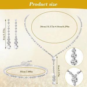 4 Pi&egrave;ces Parure Bijoux Femme Mariage Collier De Mari&eacute;e En Forme De Larme Pendentif Boucles D'oreilles Bracelet En Strass Ensemble De Bijoux De Mariage En Argent Pour Femmes Et Filles F&ecirc;te De Mariage - Neuf