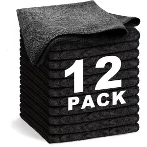 Eryi-Chiffon Microfibre 12 Pièces Doux, Absorbants, Réutilisables Et Non Pelucheux (33x33 Cm) Pour Le Lavette Nettoyant Microfibre Menage De La Maison Et De La Voiture (Noir) - Neuf