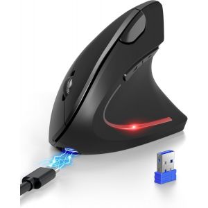 Souris Ergonomique sans Fil Rechargeable,Souris Verticale Bluetooth 3 Modes (BT5.0/3.0+2.4G) 4800 DPI Réglable,6 Boutons,Souris Silencieuse pour Ordinateurs,Portables,Mac,PC,Windows - Neuf