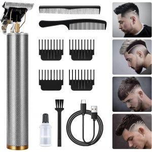 Tondeuse Cheveux Hommes, Tondeuse Barbe Kit Homme Electriques, Sans Fil Tondeuse À Cheveux Rasoir Barbe Tondeuse Kit, Rechargeable, Silencieuse Pour Salon De Coiffure Et La Famille (Argent) - Neuf