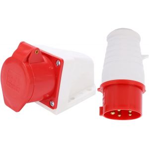 Prise Triphas&eacute;e, Prise 220 V-380 V/240 V-415 V 3P+N+E, 16A 5 Broches &agrave; Prise Murale de Mise &agrave; la Terre CEE, Prise Femelle et Prise Electrique Male Usage Int&eacute;rieur et Ext&eacute;rie - Neuf