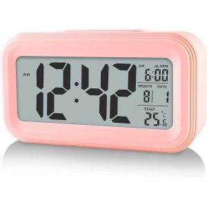 KAL-Réveil Numérique Amélioré, Affichage Led De 4,3"" Avec Température Plus Grande, Contrôle De La Lumière Lound Calendrier De Snooze Portable Luminosité Avec Réveil À Piles Table De Chevet (Rose) - Neuf