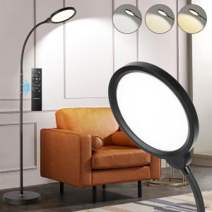 Lampadaire Sur Pied Salon,12w Led Lampe De Lecture,Dimmable Températures De Couleur Et Luminosité,Lampes Chambre Réglable En Col De Cygne Avec Télécommande Et Commande Tactile Pour Bureau (Cercle) - Neuf