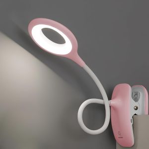 Lampe de Lecture LED Lampes Clips Lampe de Bureau pour enfant avec Cou Flexible USB rechargeable eReaders étudier le travail, Rose - Neuf