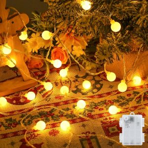 TRAHOO-Guirlande Lumineuse &agrave; Piles pour l'Ext&eacute;rieur 6M 40 LED Blanc Chaud avec Minuteur 6h, Boules IP65 &Eacute;tanches pour Chambre, Balcon, Chambre d'enfant, D&eacute;coration de Sapin de No&euml;l - Neuf