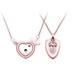 2 Pcs Serrure Et Cl&eacute; Couple Pendentif Collier Bijoux De Mode Cadeaux Pour Gar&ccedil;ons Filles - Neuf