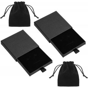 Lot De 2 Petites Boîtes Cadeau Pour Bijoux Et Pochette En Velours, 9,1 X 9,1 X 1,7 Cm Carrées Pour Collier, Boucles D'oreilles, Bracelet, Boîte Cadeau En Carton, Organisateur De Rangement Pour - Neuf