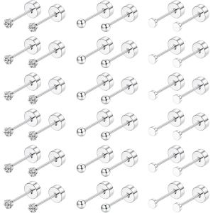 Kal-Paires Petites Boucle D'oreille Acier Inoxydable Hypoallerg&eacute;nique Lot Boucles D'oreilles Femme Argent Or Boucles D'oreilles Cartilage Zircon Balle Clou D'oreille Piercing Bijoux 2/3/4mm - Neuf