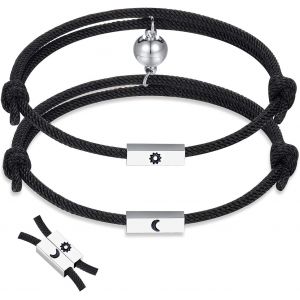 Kal-Bracelet Pour Couple Attraction Mutuelle Magnétique Convient À L'amitié Bracelets Réglables Amour Bijoux Cadeau Pour Femmes Hommes - Neuf