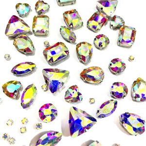 Sjzg-236 Pcs Strass A Coudre, Gros Strass Pour Couture Avec Griffe, Verre Strass Vetement, Rhinestones Strass A Coudre, Pour Vêtements Diy Artisanat, Chaussures, Sacs (Blanc Ab) - Neuf