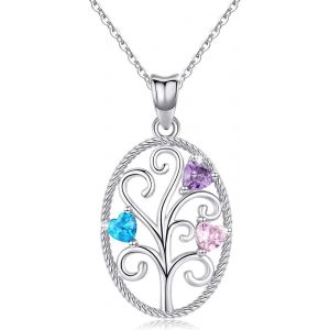 Collier Arbre De Vie En Argent Sterling 925 Avec Pierre De Naissance Pour Femmes,Filles,Arbre De Vie,Bijoux Pour M&egrave;re,Femme,Fille,Cadeau D'anniversaire,Argent Sterling - Neuf