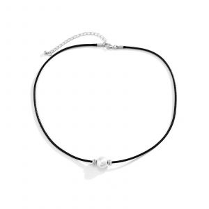 Collier Long De Perles Pour Homme, Cha&icirc;ne En Alliage Noir De 52 Cm Avec Fermoir Mousqueton, Bijou &Eacute;l&eacute;gant En Perles Pour Homme - Neuf