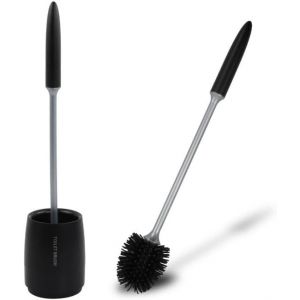 Brosse de Toilettes,Brosse WC en Silicone,Balayette WC en Silicone,avec Support à Séchage Rapide,46.8x10cm Balai Toilettes à Manche Long pour Salle de Bain - Neuf