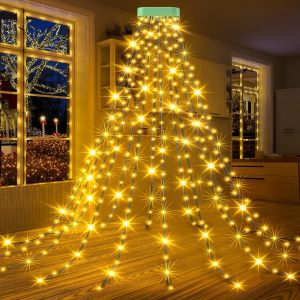 KAL-Guirlande Lumineuse Sapin De Noël, 400Led 2M * 16 Guirlande Lumineuse De Noël Avec 8 Modes Étanche Minuterie Mémoire Guirlandes Lumineuses Four Décorations De Noël En Plein Air - Blanc Chaud - Neuf