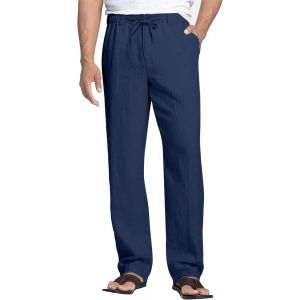 Pantalon Lin Homme Été Pantalons De Plage Casual Pantalon Yoga Homme Grande Taille Elastique Avec Cordon - Neuf