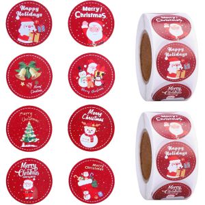 1000 PCS Autocollants De Noel, Gommettes No&euml;l, 2 Rouleaux Autocollants Ronds de No&euml;l, &Eacute;tiquettes Noel Adh&eacute;sives,8 Styles Etiquette Cadeaux de No&euml;l pour DIY Cadeaux Enveloppes Emballage Cadeau de No&euml;l - Neuf