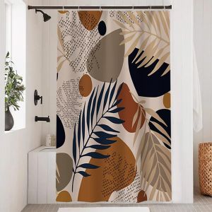 Kal-Rideau Douche 120x180cm, Rideau Douche Anti Moisissure Terracotta Gris Abstrait Feuilles Bleu Rideaux De Baignoire Tissu Lavable Imperméable Polyester Rideaux Salle De Bain Avec 8 Crochets - Neuf