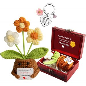 KAL-Petit Cadeau De Thanksgiving - Étreinte De Poche De Style Allemand Avec Fleurs Au Crochet Multicolore Et Porte-Clés + Carte De Voeux En Cercueil Vintage, A, Routine - Neuf
