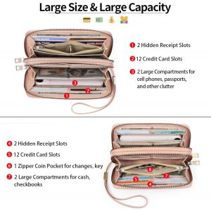 CAUC-Portefeuille Femme Grand, Porte Feuille Feminin Cuir V&eacute;g&eacute;talien Double Fermeture &agrave; Glissi&egrave;re, RFID Porte chequier, avec Multiples Poches Portefeuilles et Porte-Cartes Idee Cadeau Femmes - Neuf