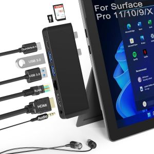 Station d'accueil Surface Pro 11 10 9 avec HDMI 4K, USB-C Thunderbolt 4 (vid&eacute;o 8K+40Gbps+PD 100 W),Ethernet 100 M, USB 3.0, lecteur de carte SD TF, audio 3,5 mm,pour Surface Pro 11/10/9/X Accessoires - Neuf