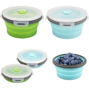 Kalanka-2 Pi&egrave;ces Bols Pliables En Silicone Portable, 350ml Saladier Pliable Avec Couvercle, Ronde Boite Alimentaire Pliable, Bol De Camping Pliable Bo&icirc;te &Agrave; Lunch En Silicone Pour Randonn&eacute;e, &Eacute;cole, Vo - Neuf
