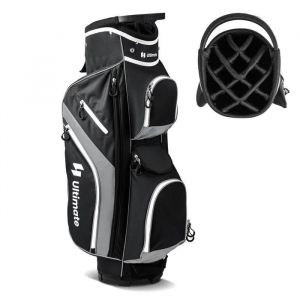 Costway Sac De Golf Trépied Avec 14 Compartiments Supérieurs, 9 Poches, Glacière, Compartiment À Chaussures, Porte-Parapluie Gris - Neuf