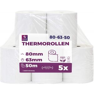 Rouleaux thermiques 80mmx50mx12mm-Bobine papier thermique pour caisse enregistreuse avec imprimante de ticket sans BPA (5 Rouleaux) - Neuf