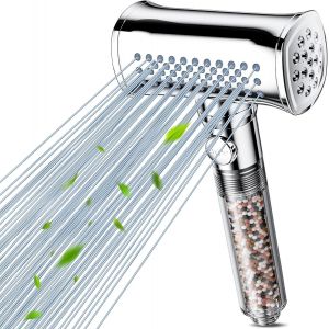 Pommeau de douche anti calcaire avec filtre à 20 étapes, haute pression pommeau de douche et avec tuyau de 1,5 mètre, 3 types de jets douchette douche salle de bain - Neuf