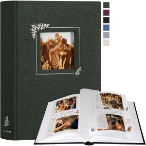 Album Photo Scrapbooking,Petit Lin conception de fen&ecirc;tre DIY Album 60 Pages Blanches Avec S&eacute;parateurs de Cellophane Pour 9x13cm 10x15cm 13x18cm Photos (19x27cm,Vert) - Neuf